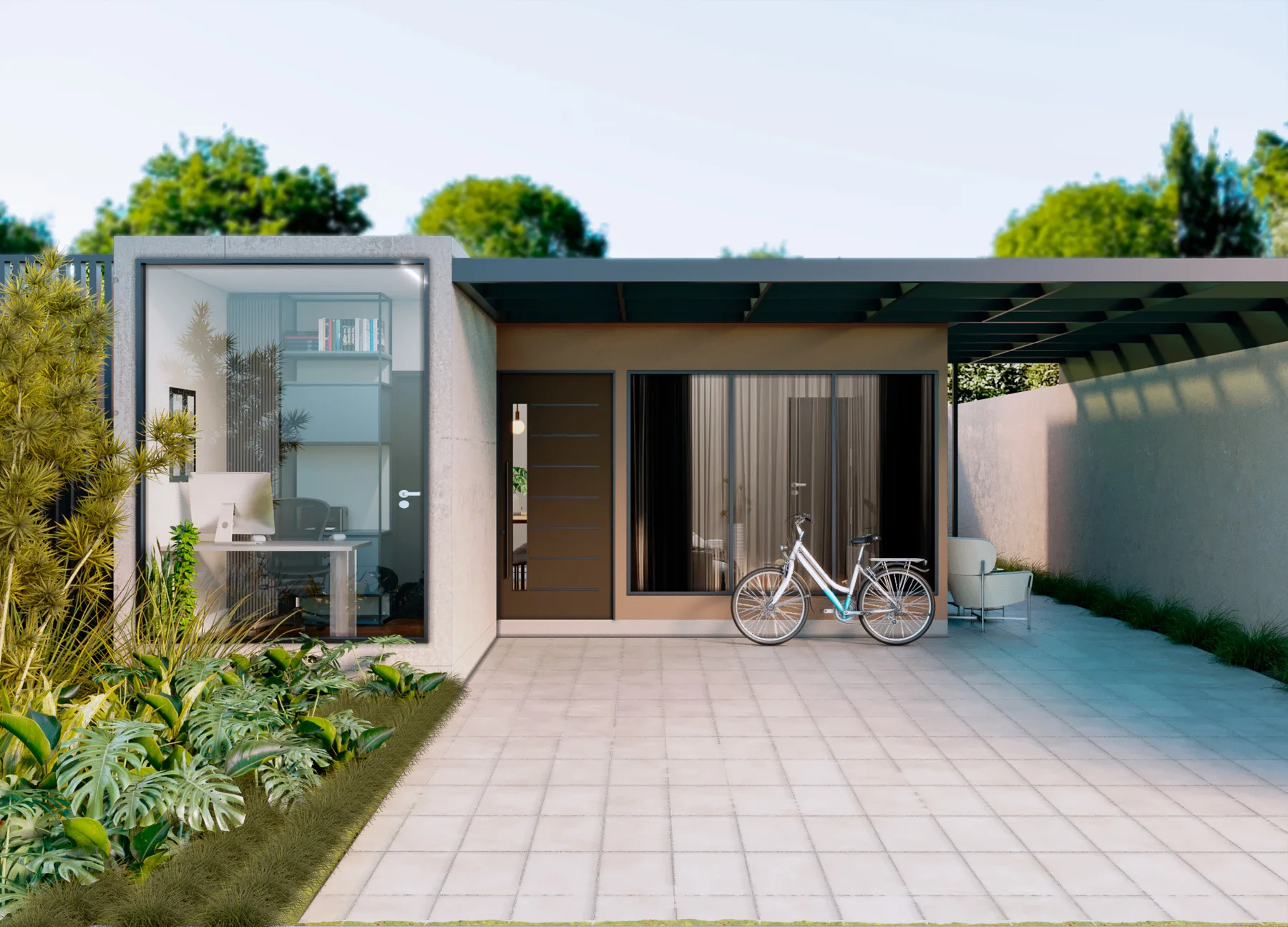 Fachada da Casa Modelo 04 com espaço para garagem e área externa